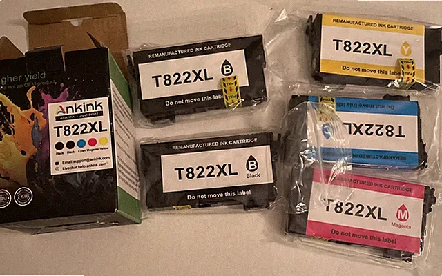 822XL Ankink T822XL Ink Cartridge Black Blue Magenta Yellow For Epson Lot Of 5