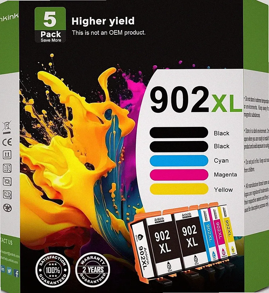 902XL BCYM Printer Ink Combo for HP Officejet Pro 6951 6958 6960 6968 - 5 pack
