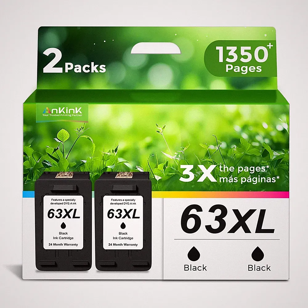 Ankink 63XL Ink Cartridges Replacement for HP 63 XL Black 2Pack Work with HP6...
