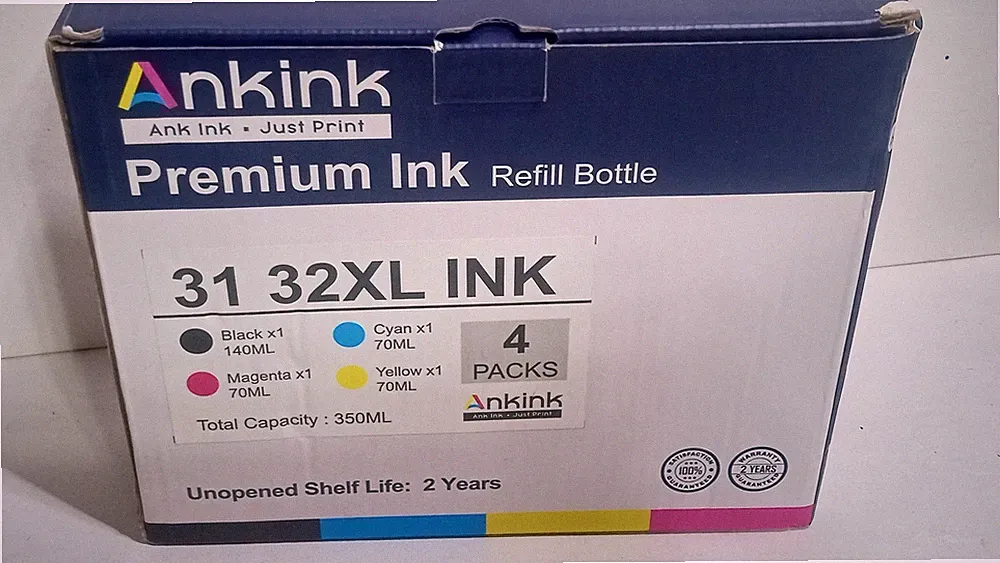 Ankink Premium Ink Refill Bottle Set for 31 32XL - Black, Cyan, Magenta, Yellow