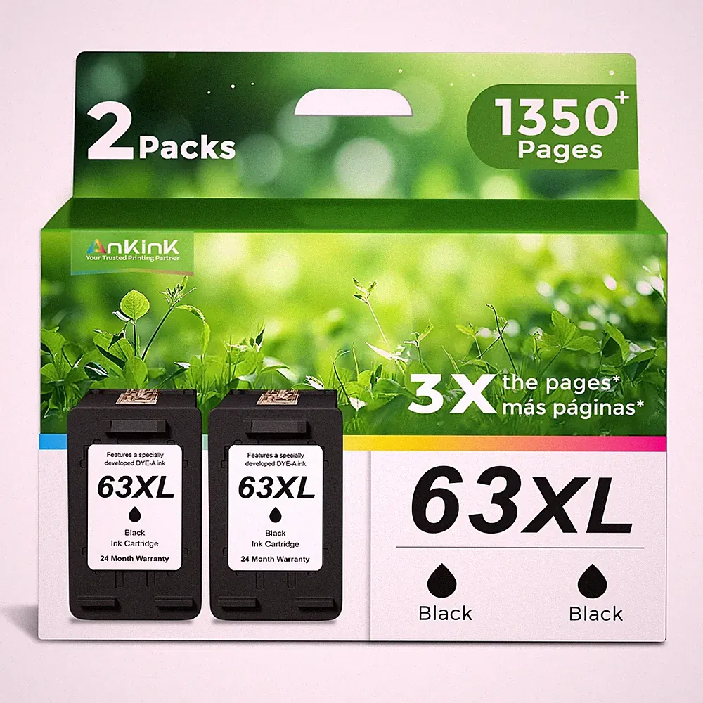 Cartridges Replacement for HP 63XL Black 2 Pack Ink Ankink Work HP63