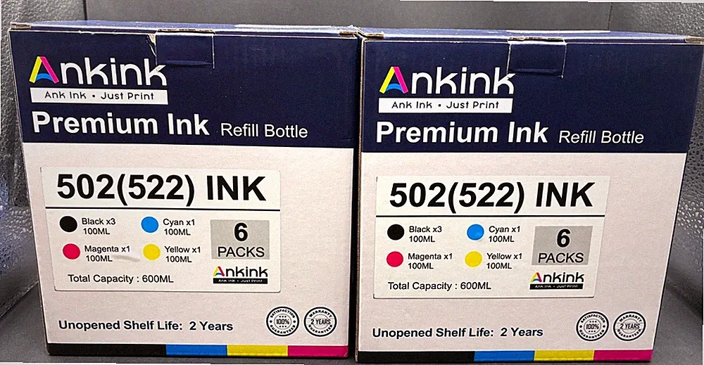 LOT OF 2 - Ankink 502 (522) Ink Refill Bottles 6 Packs New/Open Box - Exp. 9/27