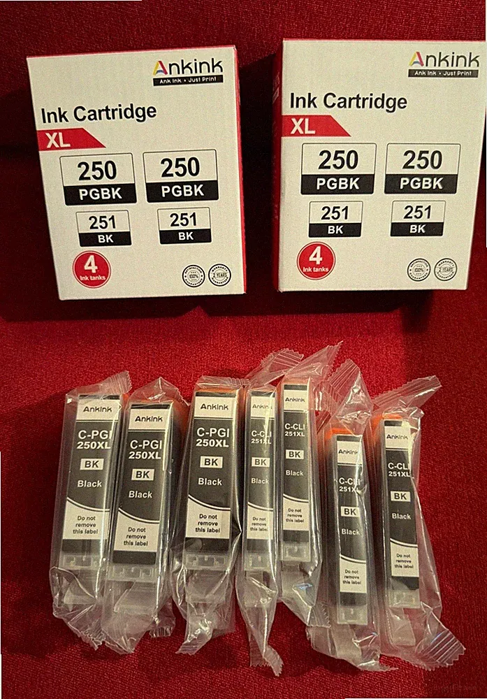Lot of 7 Ankink Canon PGI-250XL CLI-251XL Black Ink Cartridges NEW