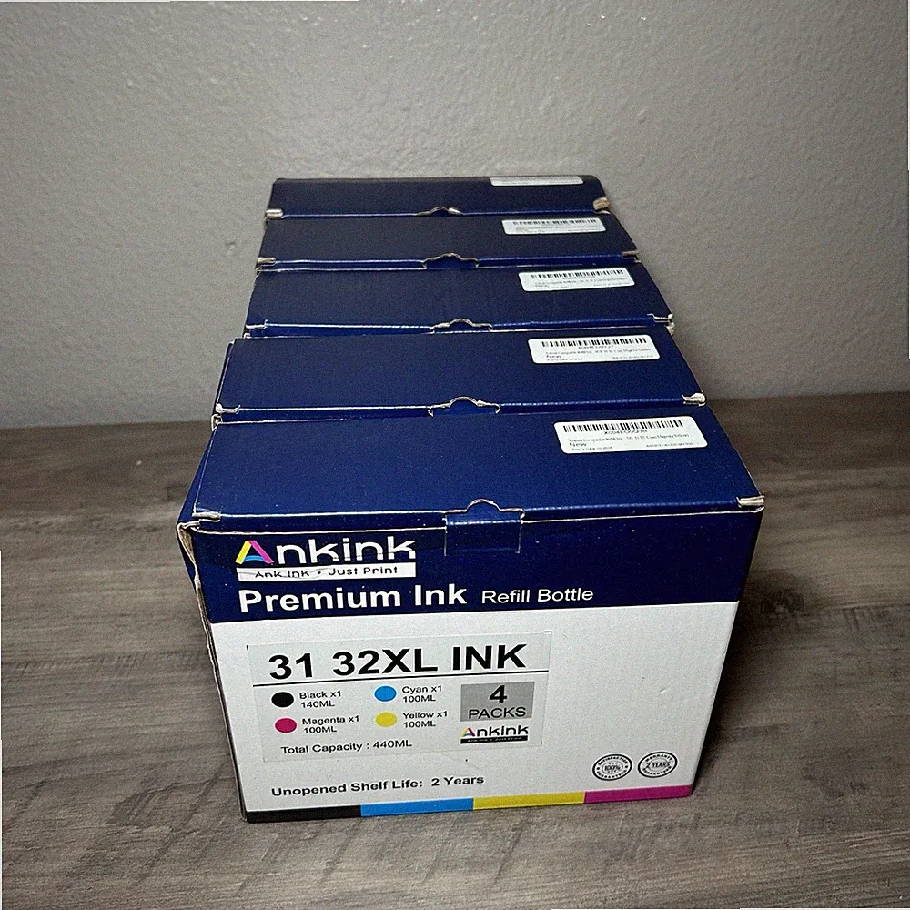 New Ankink 31/32XL Ink 4 Packs Refill Bottle - 7 Full Boxes - 28 Total Bottles