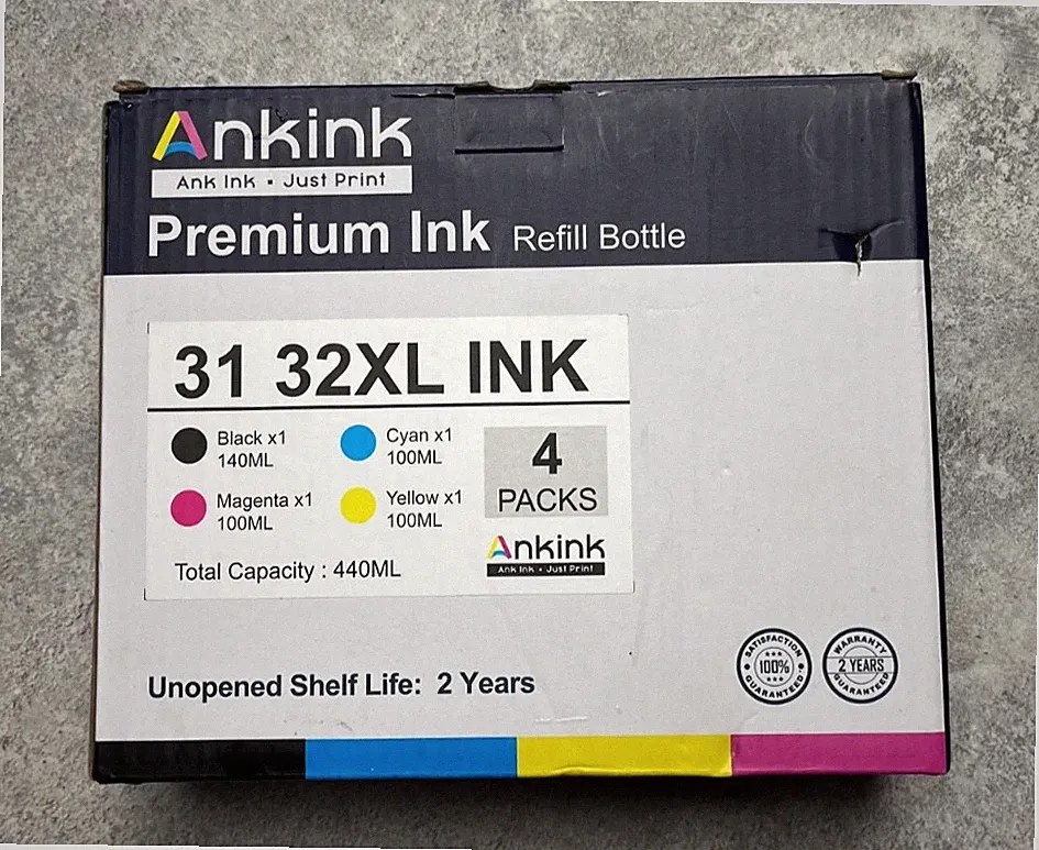New Ankink 31/32XL Ink 4 Packs Refill Bottle